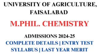 UAF M.Phil. Chemistry Admissions 2024-25 | Chemistry | University of Agriculture Faisalabad