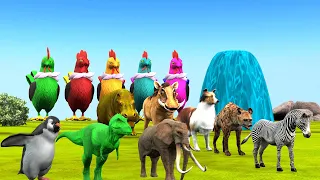 Paint & Animals Ducks,Sheep,Cow,Lion,Elephant,Bear Fountain Crossing Transformation Animal Cartoon