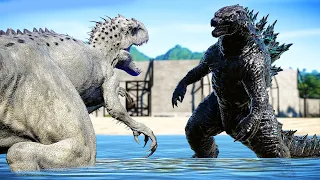 GODZILLA VS INDOMINUS REX IN JURASSIC WORLD!! - Jurassic World Evolution (ゴジラ 2021 MOD)