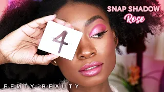 Fenty SNAP Shadows 4–Rose, Bold Hot Pink Eyeshadow, Flower Petal Shape • Dark Skin | Hooded Eyes