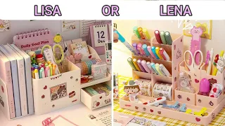 LISA OR LENA 💕 YOUR CHOICE 💗 BACK TO SCHOOL 👩‍🏫 DESK ORGANIZATION 😍 STATIONERY SCHOOL SUPPLIES