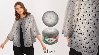 Hexagonal Virus Stitch Cardigan with Alize Cotton Gold