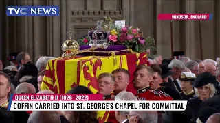 Queen Elizabeth II Coffin Carried Into ST  George's Chapel For Committal