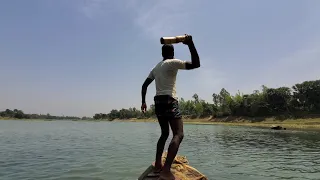 Amazing fishing in the river from the boat