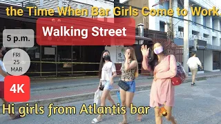 the Time When Bar Girls Come to Work. Walking Street. Angeles city. Philippines. Friday 5 pm. [4K]