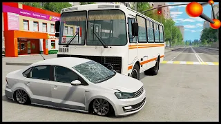 АВТОБУС На КРАСНЫЙ! ДТП На ПЕРЕКРЕСТКЕ! - BeamNg Drive