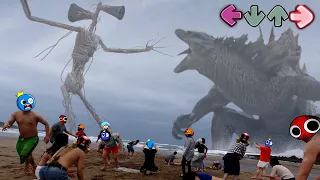 In Real Life Godzilla vs  Siren Head 哥吉拉大戰警笛頭 Childhood fear Rainbow Friends in Real Life FNF be