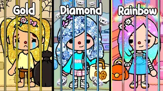 Gold Hair vs Diamond Hair vs Rainbow Hair In Jail | Toca Life Story | Toca Boca