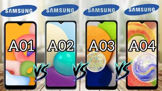 Samsung Galaxy A01 Vs  Galaxy A02 Vs Galaxy A03 Vs Galaxy A04