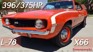 1969 Camaro SS 396 375HP L78 High Performance "X66" SS396 Bowtie Muscle Car