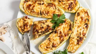 Cheesy Mushroom Zucchini Boats Recipe