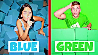 USING ONLY ONE COLOR IN HIDE AND SEEK TRAMPOLINE PARK CHALLENGE!