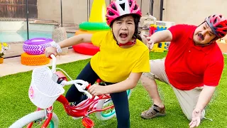 Jannie Pretend Play Learning How to Ride a Bike | Fun Kids Outdoor Adventures