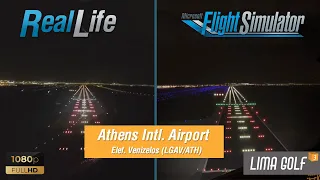 Night Landing to Athens Airport (LGAV) | MS Flight Simulator 2020 vs Real Life | Cockpit view [HD]