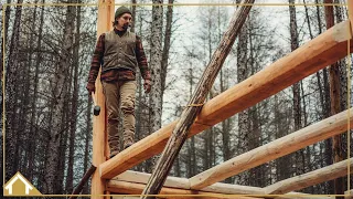 EP19:  Building Log Cabin Alone // Dovetail Floor Joists - Highlights Edit