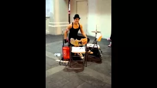 Street performer killing it!! Amazing drumming skills!