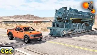 BeamNG Drive Steam Engine Train Vs Cars on railroad cross