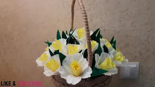 Корзинка Весенних Цветов из Гофра и Конфет Своими Руками / DIY Corrugated Spring Flower Basket