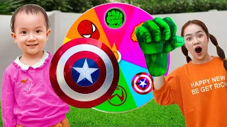 Tana pretend play Superhero Magic wheel Challenge with Her Sister