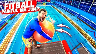 EPIC FITBALL JUMP trick challenge | Loser gets a belly flop