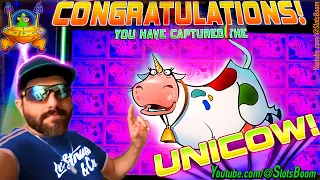 I GOT IT LIVE!!! UNICOW MAX BET!!! FREE GAMES - Invaders Attack From the Planet Moolah CASINO SLOTS
