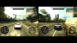 Junkman Porsche Carrera GT VS Bonus BMW M3 - parallel race in NFS Most Wanted - Dunwich&Hills