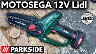 Motosega ricaricabile Parkside 12V lidl. PGHSA 12 A1. Mini sega elettrica a batteria.