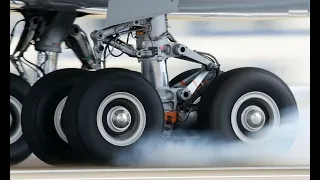 Skiathos Airport - Slow Motion Landing Gear Touchdown Close Ups