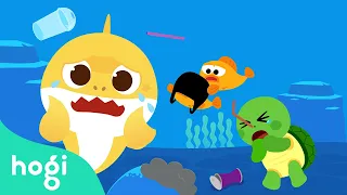 Save Baby Shark and the Sea Animals | Ocean Pollution | Nursery Rhymes | Learn with Curious Hogi