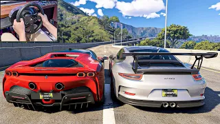 Ferrari SF90 Stradale & Porsche GT3 RS CONVOY - The Crew Motorfest (Steering Wheel Gameplay)