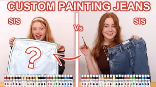 Twin Telepathy Custom Painting Jeans Challenge *DIY Clothes Makeover | Sis Vs Sis | Ruby and Raylee