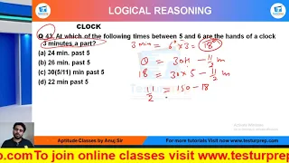 Q43- At which of the following times between 5 and 6 are the hands of a clock 3 minutes a part?