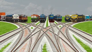 8 TRAINS RUNNING ON RISKY BRANCHE CURVED RAILROAD TRACKS | Train Videos | Train Simulator