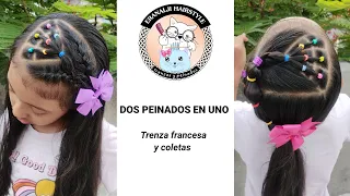 DOS PEINADOS EN UNO | PEINADO FACIL PARA IR A LA ESCUELA | PEINADO CASUAL CON TRENZA FRANCESA