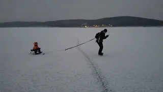 На коньках со снегокатом по озеру Тургояк. Остров Чайки