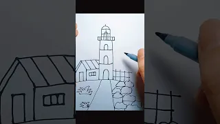 Hướng dẫn vẽ Ngọn Hải Đăng đơn giản (How to draw Lighthouse)#shorts