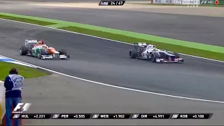 Kobayashi duels with the Force India (di Resta)…