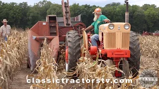 4 Classic Tractors Picking Corn At 2019 Antique Engine & Tractor Association Farm Show, Geneseo, IL