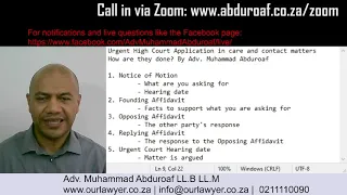 Advocate Muhammad Abduroaf speaking about Urgent High Court Applications for Custody and Care