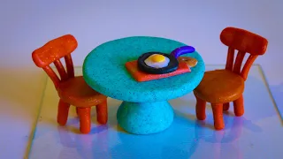 DIY Make Polymer Clay Miniature Dining Table and Chair Set| Mini Polymer Clay Furniture kitchen set