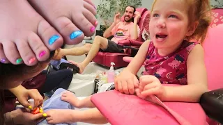 FAMILY gets a PRINCESS MAKEOVER!! Adley controls our day with surprise Pedicures! (my first time)