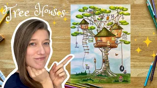 Tree House Drawing Step By Step | How to Draw a Tree House Easy