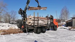 Камаз-лесовоз🚚 с фишкой💪 привез мне дрова ёлку🌲 и березу🌳! Разгрузка лесовоза фишкой✌️