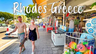 Rhodes Greece, sea front side, walking tour 4k from Ialysos to Rhodos, drone shots, Greece 2023