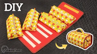 DIY Roll Up Makeup Bag | Travel Cosmetic Organizer Bag Tutorial | 4 in 1 bag [sewingtimes]