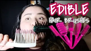 ASMR EDIBLE HAIR BRUSHES EATING (FAKE) CRUNCHY EATING SOUNDS