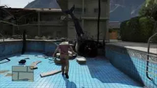 Grand Theft Auto V - Trevor Wakes Up Drunk In Swimming Pool After Crashing Helicopter Into A Motel