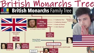 American Reacts British Monarchs Family Tree | Alfred the Great to Queen Elizabeth II