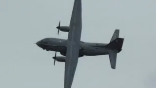 Alenia C-27J Spartan cargo aircraft doing a barrel roll and knife edge pass!