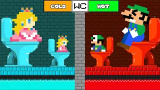 Super Mario Bros. but Toilet Prank: Team Luigi and Team Peach Hot vs Cold Challenge Toilet